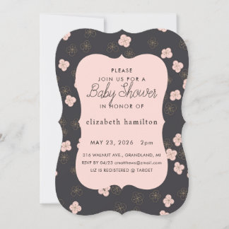 Black & Pink Flowers Baby Shower Invitation