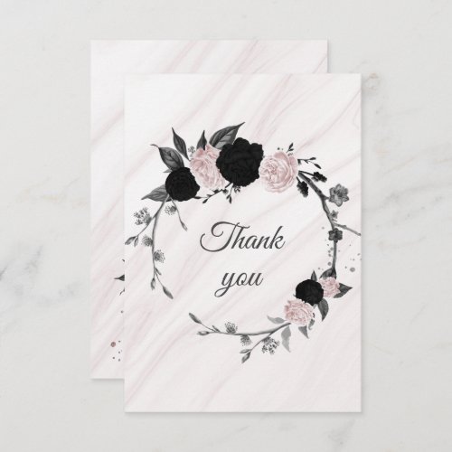 black  pink flowers botanical marble thank you ca