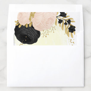 black & pink flowers gold botanical wedding envelope liner