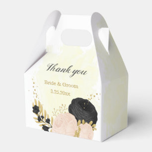 black  pink flowers gold botanical wedding favor boxes