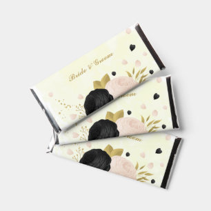 black  pink flowers gold botanical wedding hershey bar favors