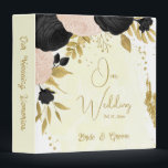 black & pink flowers gold wedding photo album 3 ring binder<br><div class="desc">Romantic black & pink flowers with gold leaves botanical wedding photo album binder
The glitter details are simulated.</div>