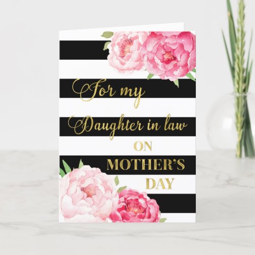 Black Pink Flowers Mothers Day Daughter in Law Card