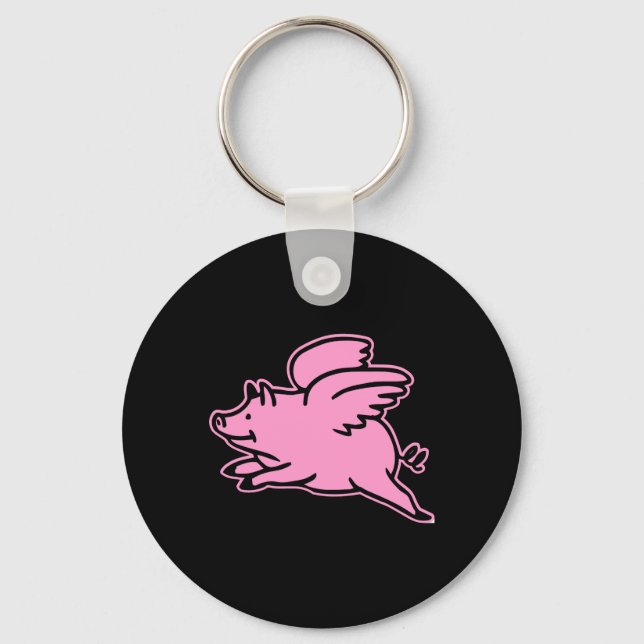 Black Pink Flying Pig Keychain (Front)