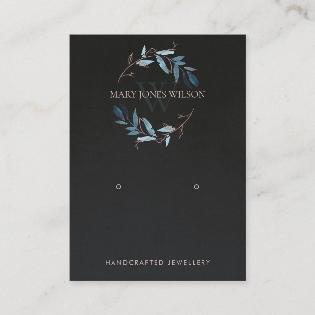 BLACK PINK FOLIAGE MONOGRAM EARRING DISPLAY LOGO BUSINESS CARD (Front)