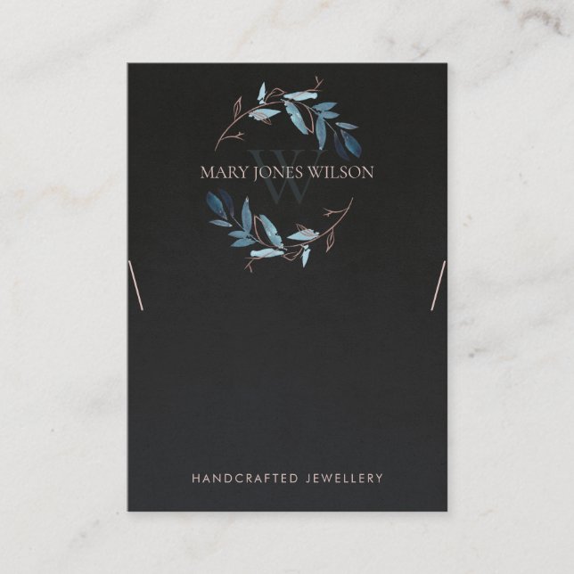 BLACK PINK FOLIAGE MONOGRAM NECKLACE DISPLAY LOGO BUSINESS CARD (Front)