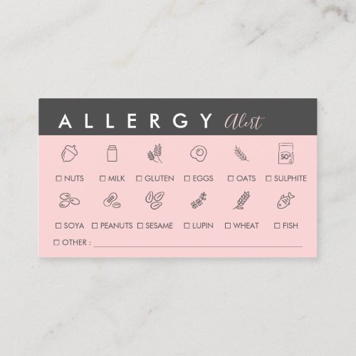 Black Pink Food Allergy Alert Business Card
