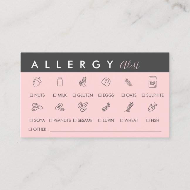 Black Pink Food Allergy Alert Business Card