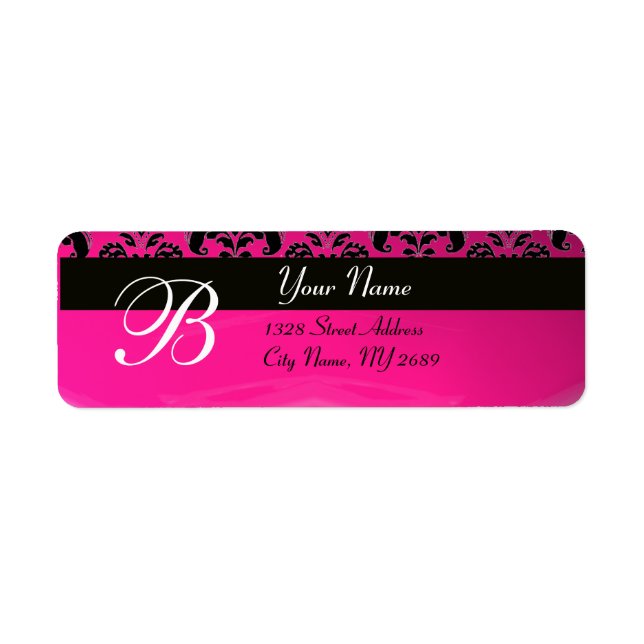 BLACK PINK FUCHSIA DAMASK MONOGRAM LABEL (Front)