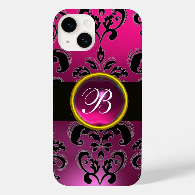 BLACK PINK FUCHSIA DAMASK MONOGRAM,Ruby Gem Case-Mate iPhone Case (Back)
