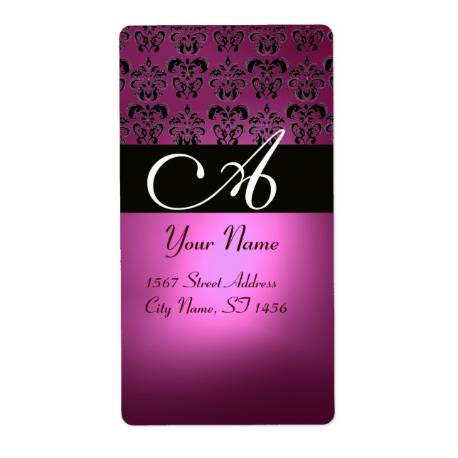 BLACK PINK FUCHSIA PURPLE AMETHYST DAMASK MONOGRAM LABEL (Front)