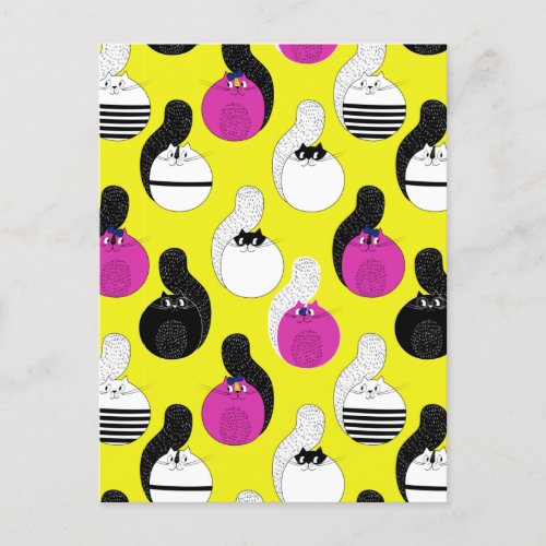 Black Pink Funny Nautical Cats  Announcement Postcard