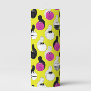 Black Pink Funny Nautical Cats  Pillar Candle
