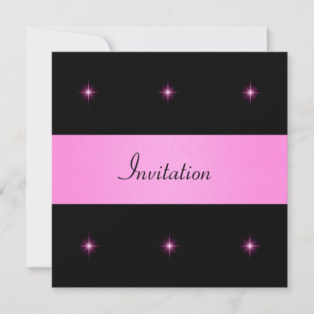Black & Pink Fuschia Stars Special Event Invitation (Front)