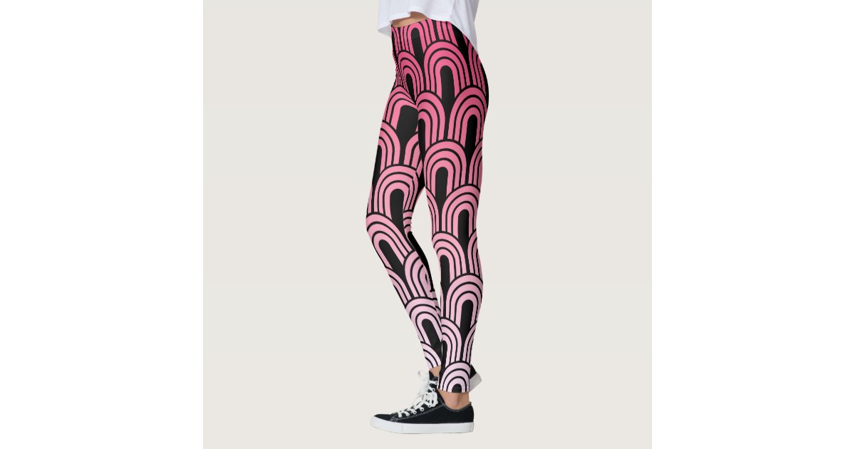 Black & pink geometric funky sports leggings