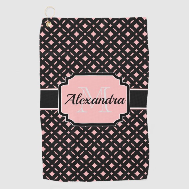 Black & Pink Geometric pattern Golf Towel (Front)