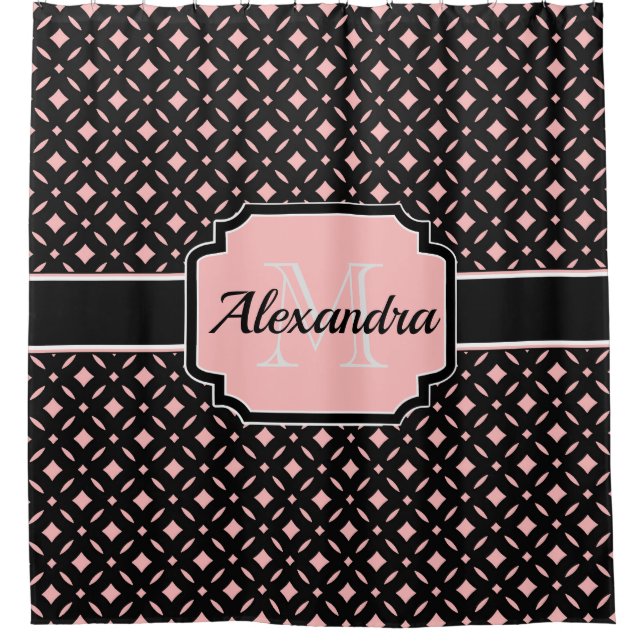 Black & Pink Geometric pattern Shower Curtain (Front)