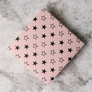 Black Pink Geometric Stars Pattern Ceramic Tile