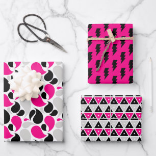 Black Pink Geometry Flash Shape Wrapping Paper Sheets
