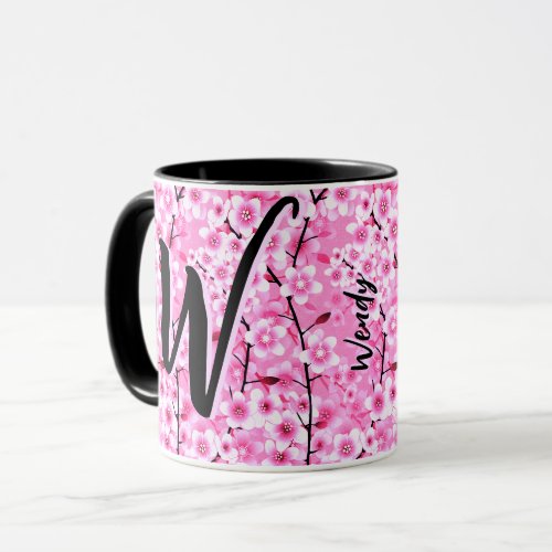 Black Pink Gift (Floral Name &amp; Monogram) Vintage Mug