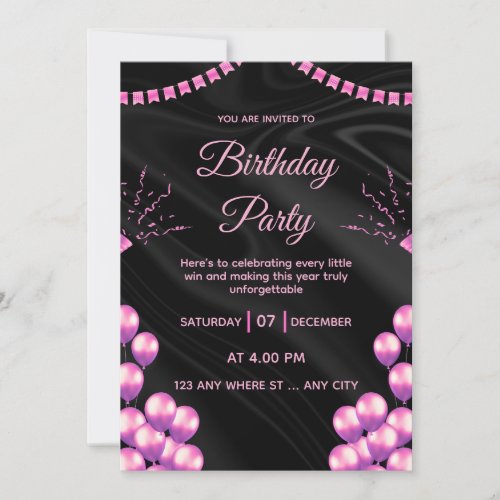 Black Pink Glam Birthday Party Invitation