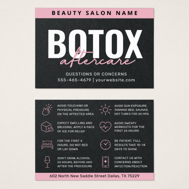 Black Pink Glam Botox Aftercare Guide (Front & Back)