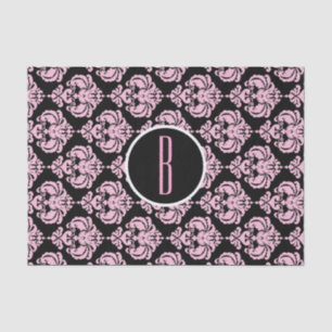Black & Pink Glam Damask Monogram Letter Initial Tissue Paper