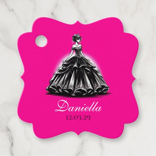 Black  Pink Glam Quinceaera Favor Tags
