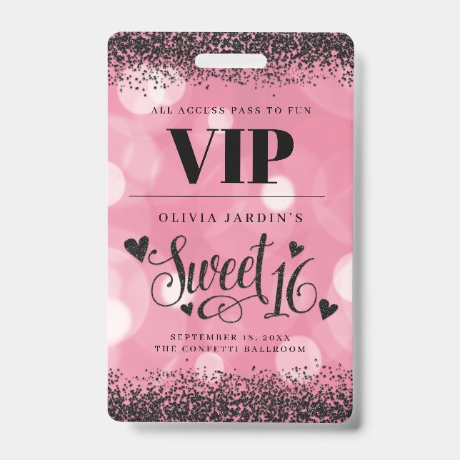 Black & Pink Glam Sweet 16 Badge (Front)