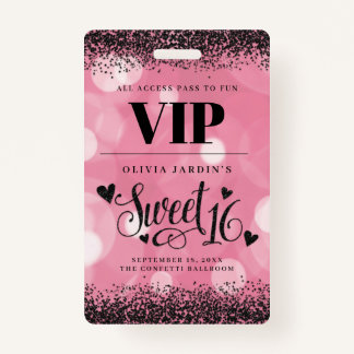 Black & Pink Glam Sweet 16 Badge