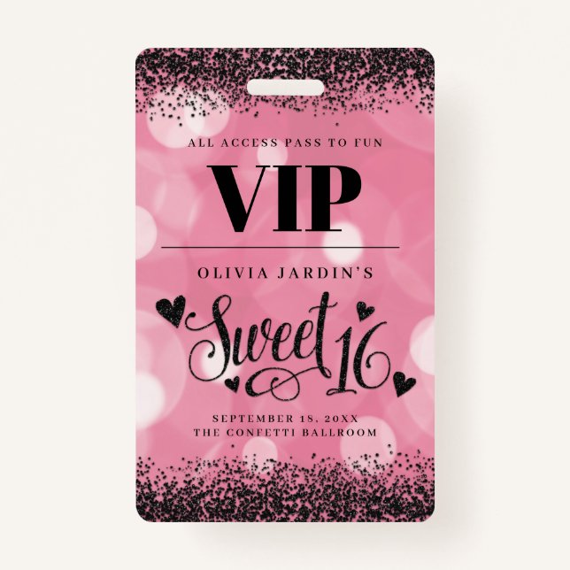 Black & Pink Glam Sweet 16 Badge (Front)