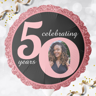 Black & Pink Glitter 50 Fifty Years 50th Birthday Balloon