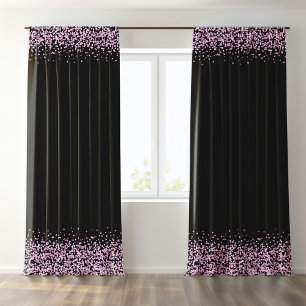Black Pink Glitter Accent Blackout Curtains