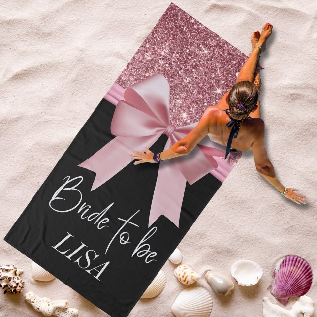 Black & Pink Glitter Bow Personalized bride Towel (Creator Uploaded)