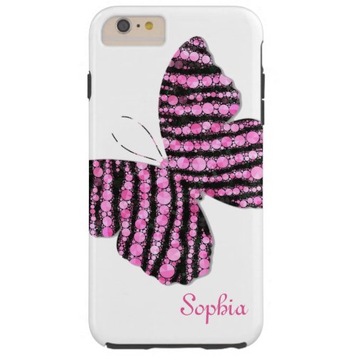 Black  Pink Glitter Butterfly Personalized Tough iPhone 6 Plus Case
