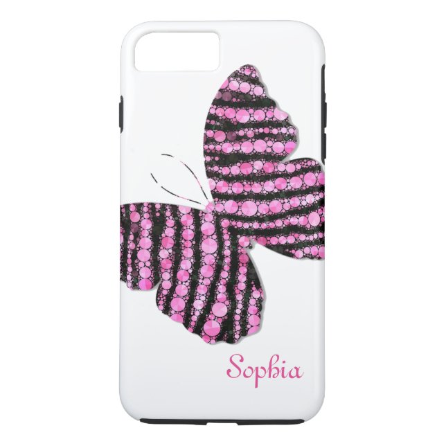 Black & Pink Glitter Butterfly Personalized Case-Mate iPhone Case (Back)