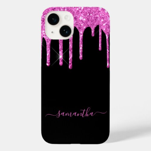 Black pink glitter drips name script Case_Mate iPhone 14 case