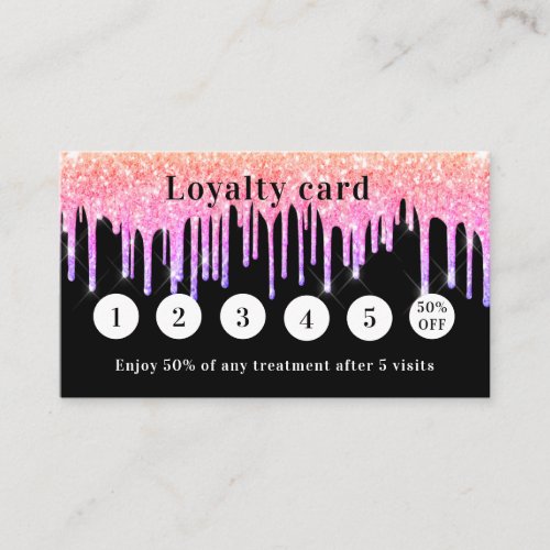 Black pink glitter drips photo qr code loyalty card