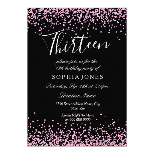 black pink glitter girls 13th birthday party invitation zazzle com