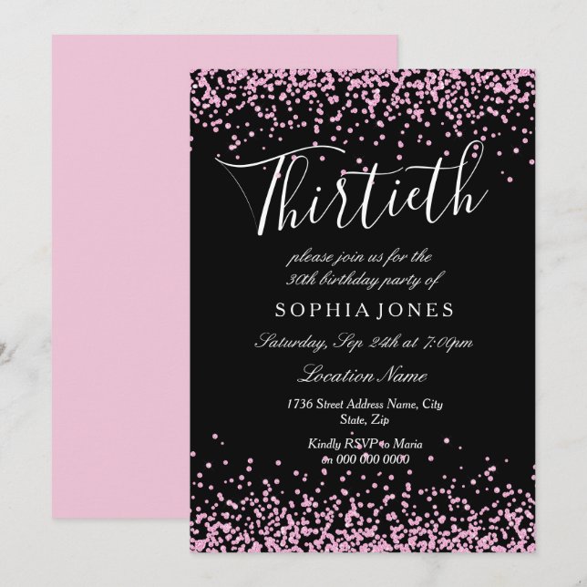 Black Pink Glitter Girls 30th Birthday Party Invitation (Front/Back)