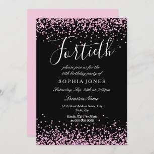 Black Pink Glitter Girls 40th Birthday Party Invitation