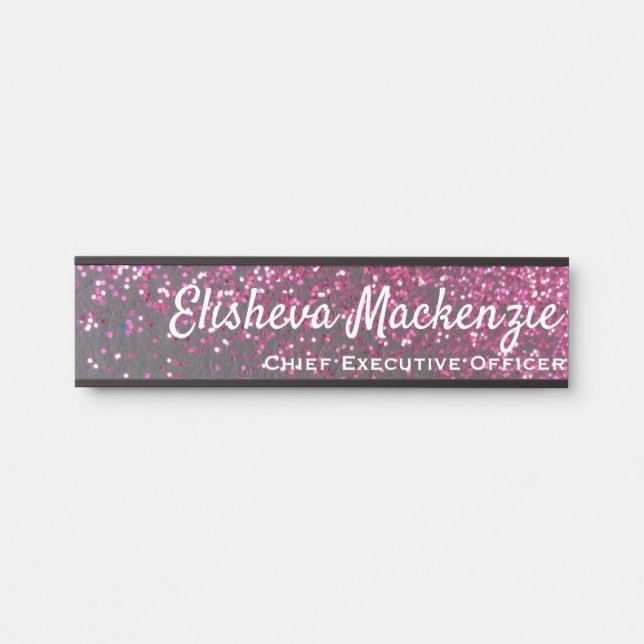 Black & Pink Glitter Girly Office Door Signs Sign (Front)