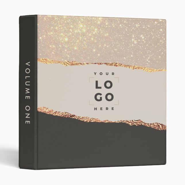 black pink glitter gold modern elegant your logo 3 ring binder (Front/Spine)