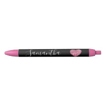 Black Pink Glitter Heart Personalized Name