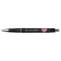 Black Pink Glitter Heart Personalized Name