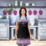 Black pink glitter monogram initials name  apron<br><div class="desc">A black background,  decorated with pink faux glitter dust.  Personalize and add your monogram initials and name. Modern block letters.</div>