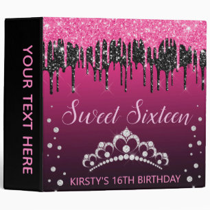 Black & Pink Glitter Sweet 16 Photo Album 3 Ring Binder