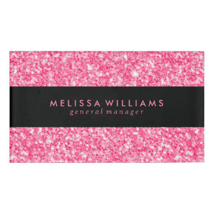 Black & Pink Glitter Texture Name Tag