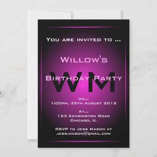 Black &amp; Pink Glow Monogram Sci-fi - Invitation