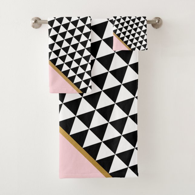 BLACK PINK GOLD ABSTRACT BATHROOM TOWEL SET (Insitu)